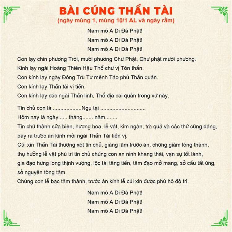 Văn khấn Thần Tài Thổ Địa